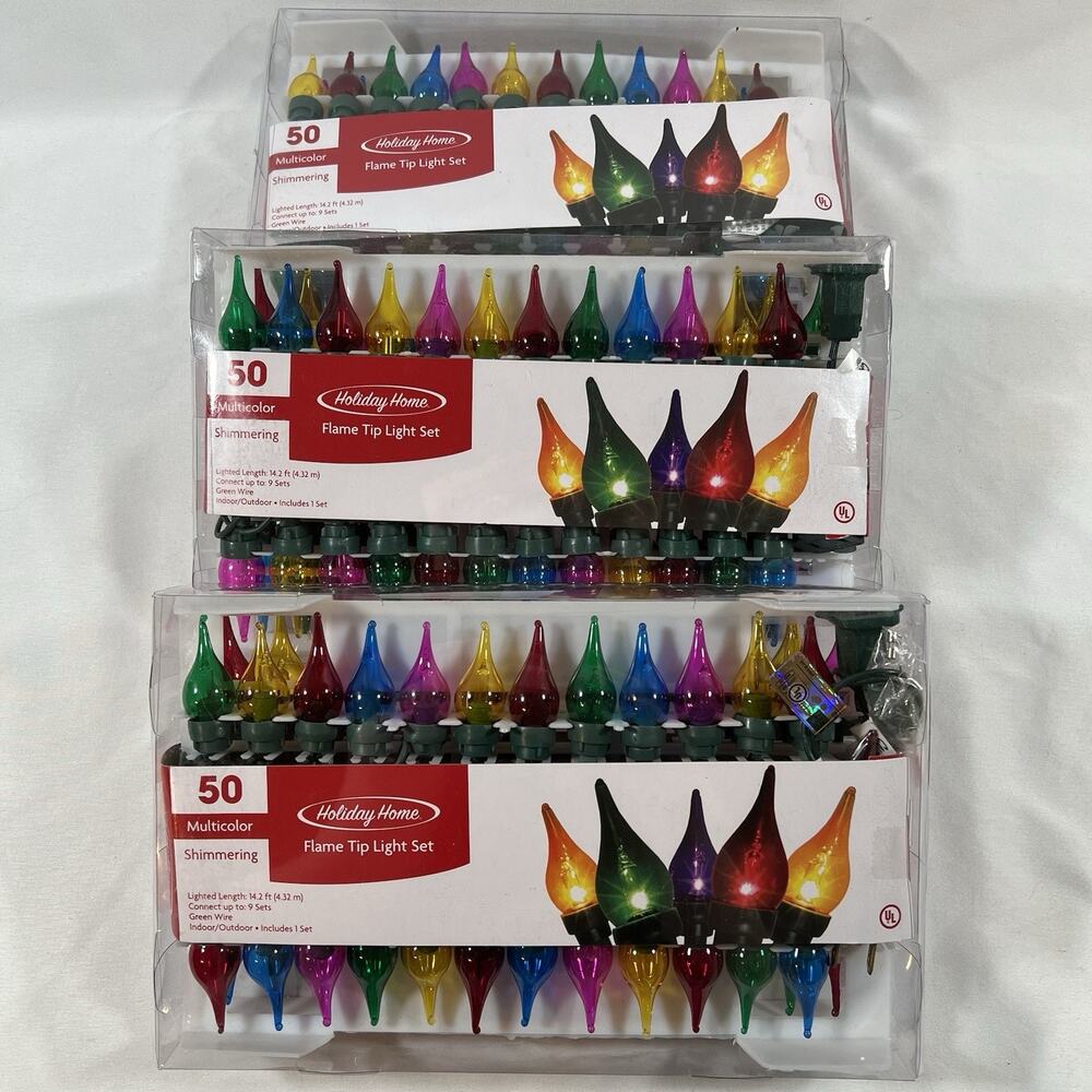 Holiday Home Set of 3 Shimmering Flame Tip Tear Drop Light Sets Vintage Style